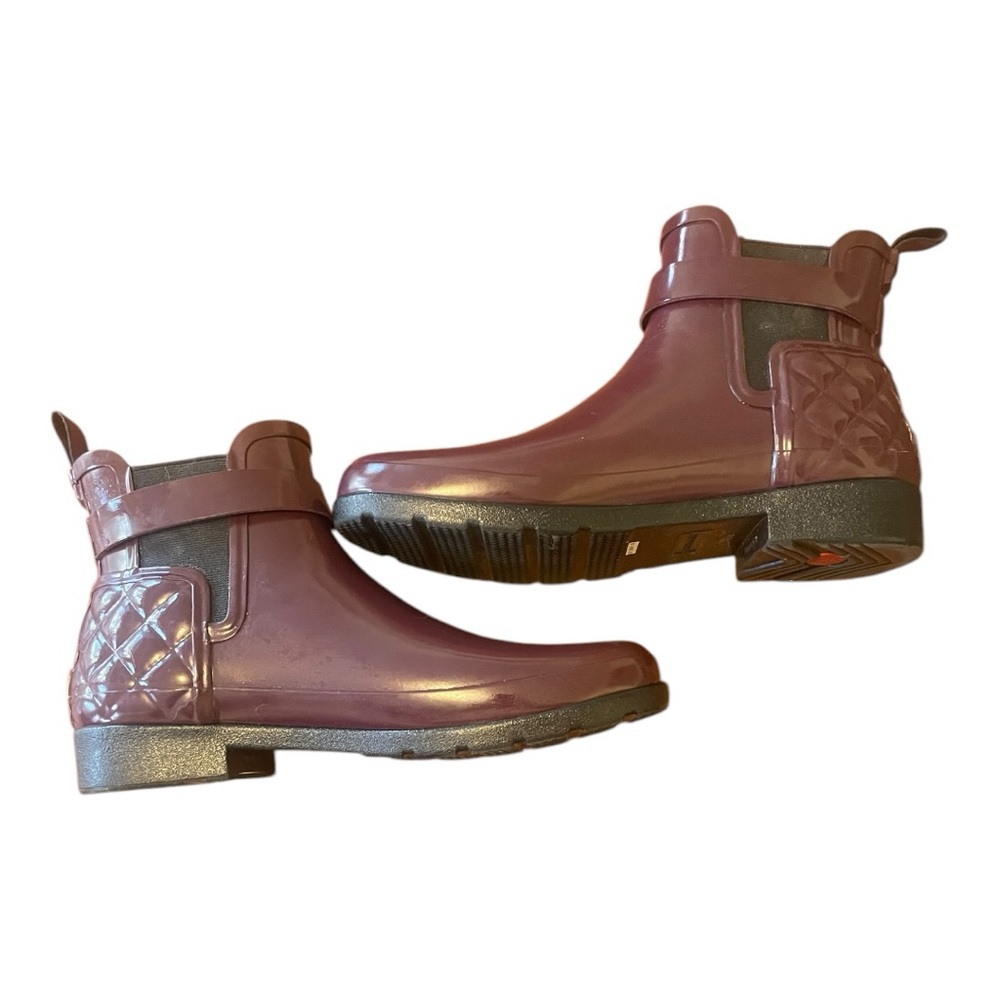 New Hunter Refined Slim-Fit Quilted Gloss Chelsea Rain Boots Merlot Size 9 - Picture 8 of 11